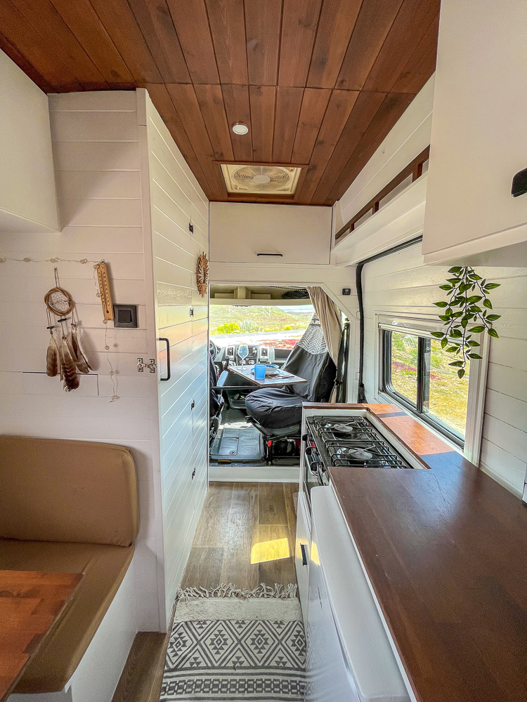 The interior of La Pinta, our van for rent in Tenerife